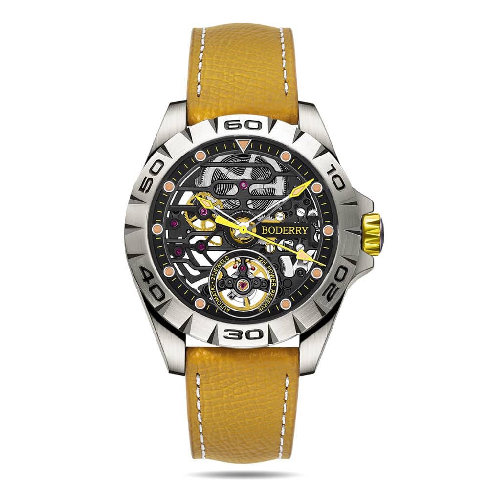 URBAN SKELETON(TITANIUM) Ver 2.0-Silver Hands - 3-Hand Hi-beat(28,800 bph) with 72 hrs Power-reserve Automatic Watch | Yellow Dial