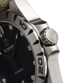 Mens Automatic Titanium Watch | Grey Dial/Leather Strap -Boderry Urban Date Boderry Watches