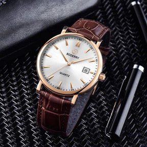 Mens Quartz(Swiss Movement) Watch | 40mm Case with Brown Strap-Boderry Classic Boderry Watches