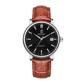 Mens Quartz(Swiss Movement) Watch | 40mm Silver Case with Tan Leather Strap-Boderry  Classic Boderry Watches
