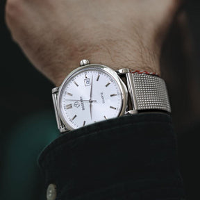 Mens Quartz(Swiss Movement) Watch | 40mm Case with Silver Mesh-Boderry Classic Boderry Watches