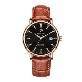 Mens Quartz(Swiss Movement) Watch | 40mm Rose Gold Case with Tan Leather Straps-Boderry Classic Boderry Watches