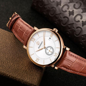 Mens Quartz(Swiss Movement) Watch | Rose Gold/White Dial-Boderry Elegant Boderry Watches