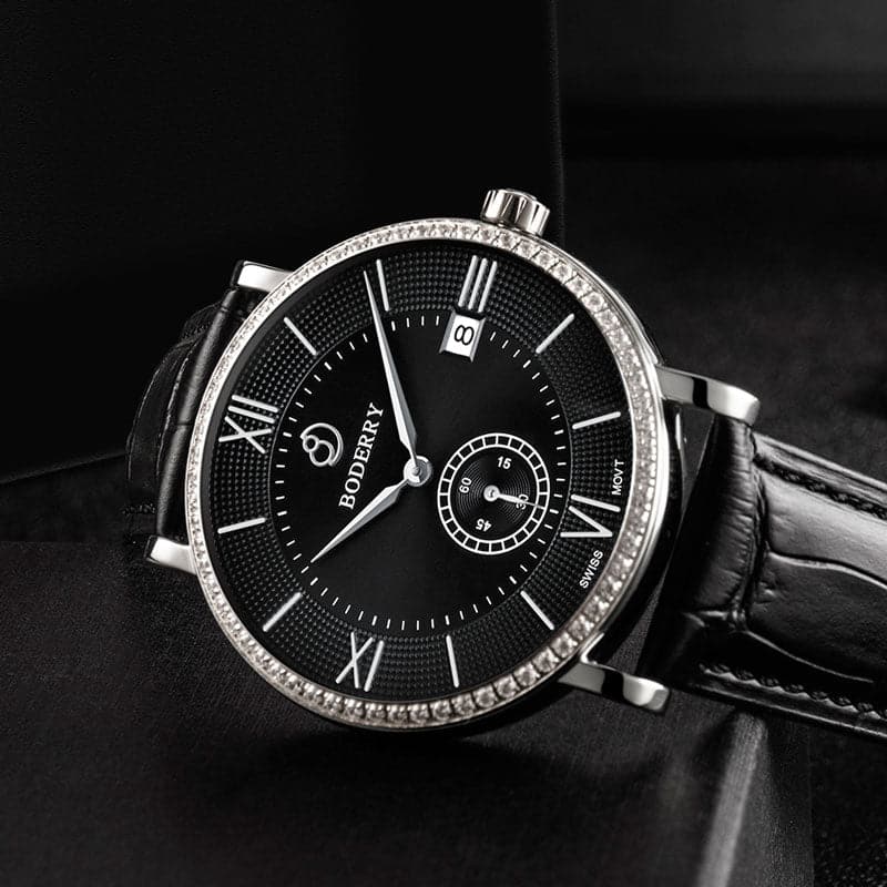 Mens Quartz(Swiss Movement) Watch | Silver/Black Dial-Boderry Elegant II Boderry Watches