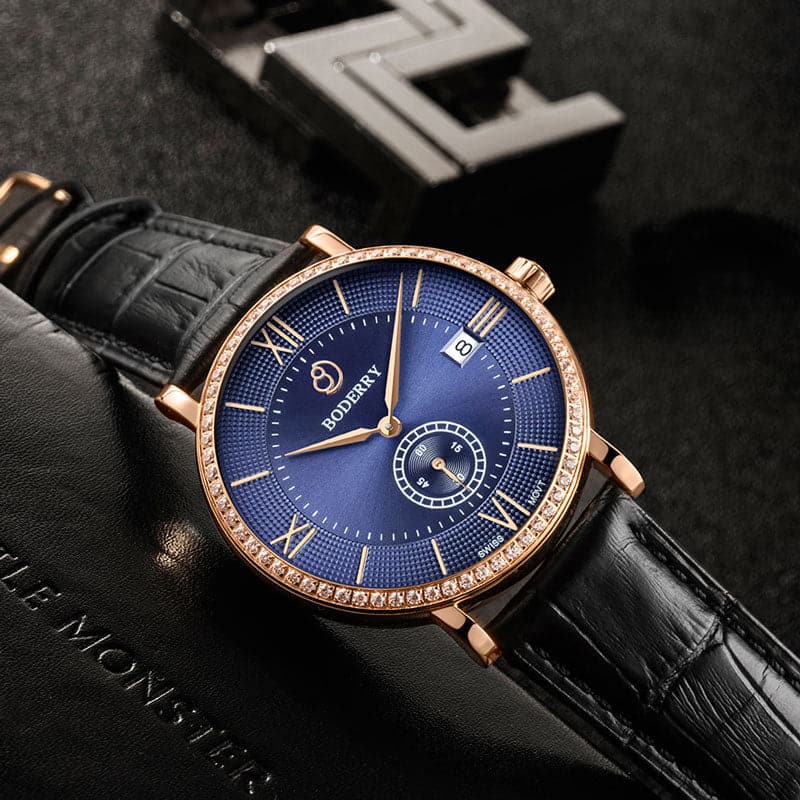 Mens Quartz(Swiss Movement) Watch | Rose Gold/Blue Dial-Boderry Elegant II Boderry Watches