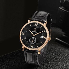 Mens Quartz(Swiss Movement) Watch | Rose Gold/Black Dial-Boderry Elegant II Boderry Watches