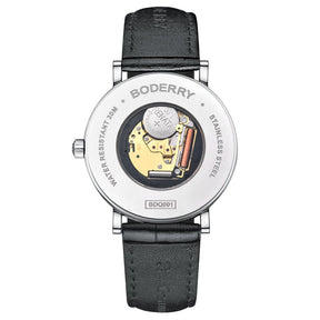 Mens Quartz(Swiss Movement) Watch | 40mm Silver Case with Tan Leather Strap-Boderry  Classic Boderry Watches