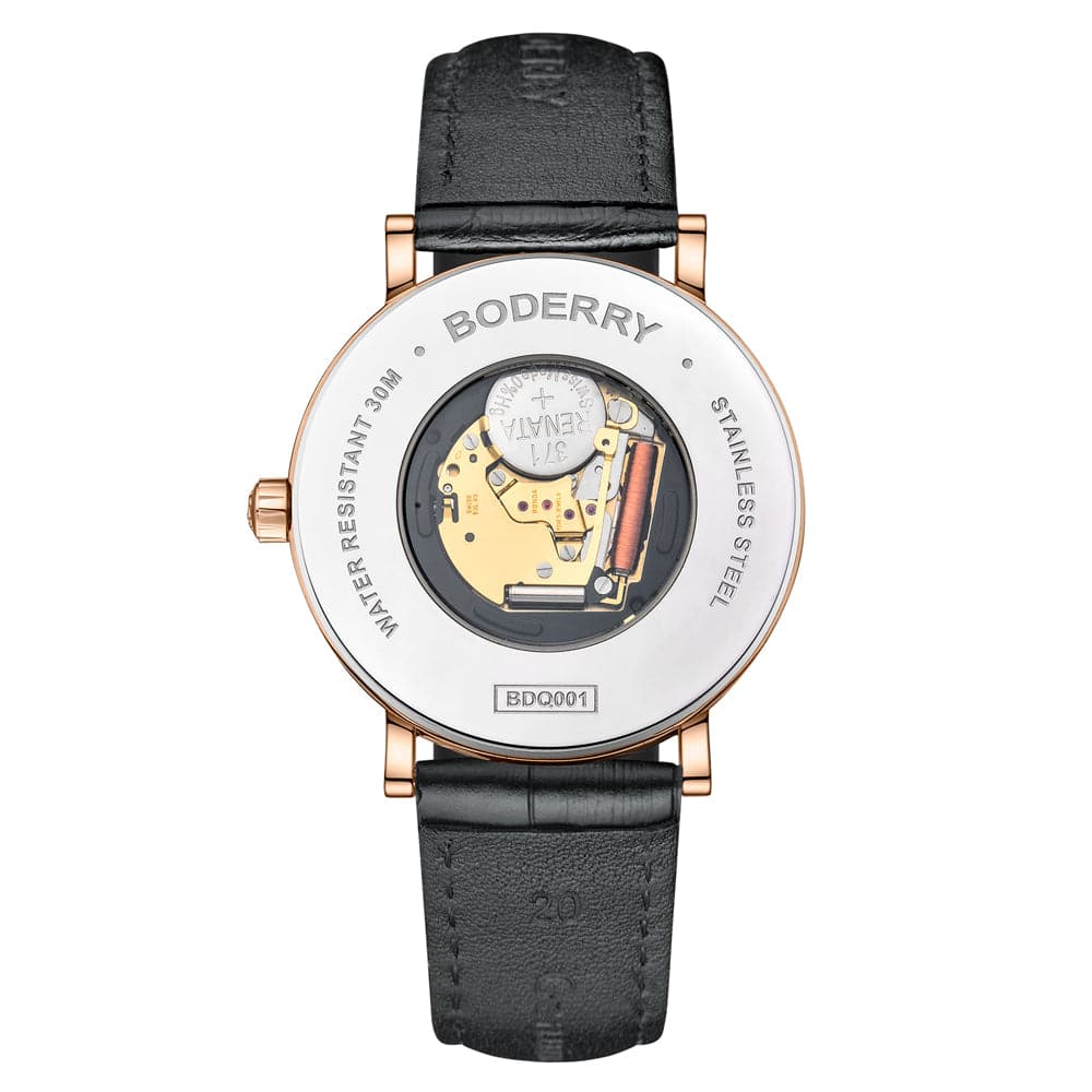 Mens Quartz(Swiss Movement) Watch | 40mm Rose Gold Case with Tan Leather Straps-Boderry Classic Boderry Watches