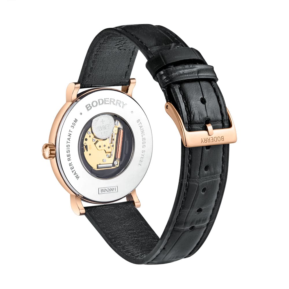 Mens Quartz(Swiss Movement) Watch | 40mm Rose Gold Case with Tan Leather Straps-Boderry Classic Boderry Watches