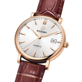 Mens Quartz(Swiss Movement) Watch | 40mm Case with Brown Strap-Boderry Classic Boderry Watches
