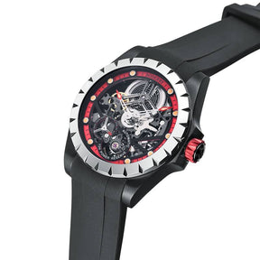 WINDMILL - Original Skeleton Hi-beat(28,800 bph) with 72 hrs Power-reserve Automatic Watch | Red Dial & Rubber Strap