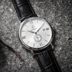 Mens Quartz(Swiss Movement) Watch | Silver/White Dial-Boderry Elegant Boderry Watches