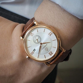 Mens Quartz(Swiss Movement) Watch | Rose Gold/White Dial-Boderry Elegant Boderry Watches