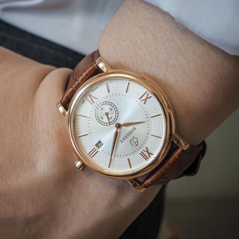Mens Quartz(Swiss Movement) Watch | Rose Gold/White Dial-Boderry Elegant Boderry Watches
