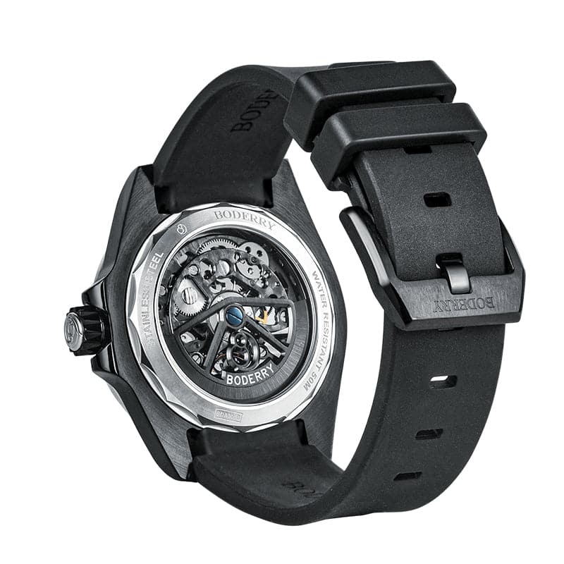 Men's Skeleton Automatic Watch | Black Case/Rubber-Boderry Urban Boderry Watches