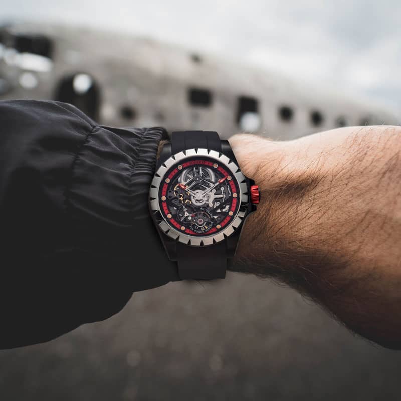 WINDMILL - Original Skeleton Hi-beat(28,800 bph) with 72 hrs Power-reserve Automatic Watch | Red Dial & Rubber Strap
